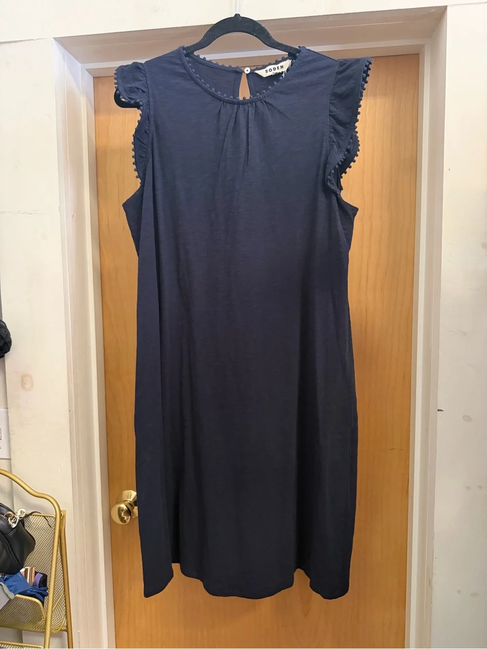 Boden Women’s Navy 100% Cotton Ruffle Sleeve Pom Pom Trim Dress. Size: 12L - Picture 2 of 5